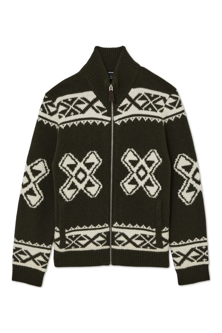 Hans Pattern Zip-Up Cardigan, Alternate, color, FOREST GREEN