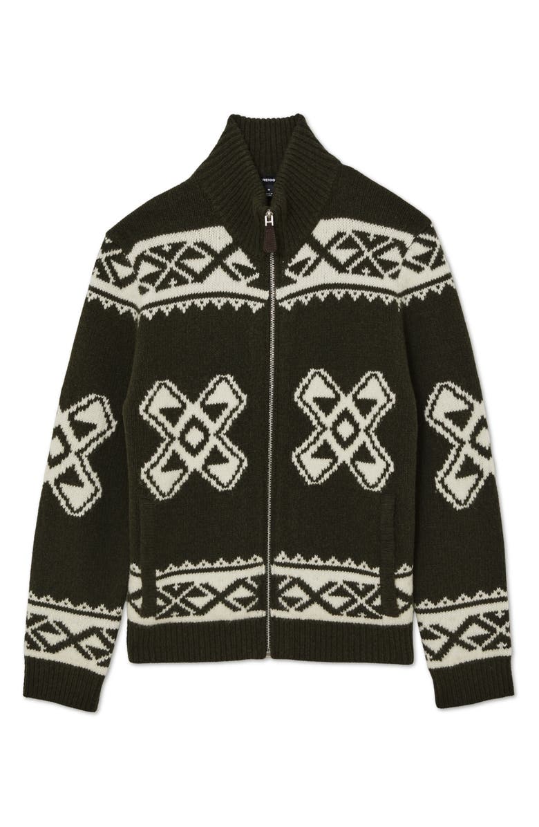 Reiss Hans Pattern Zip-Up Cardigan, Alternate, color, Forest Green