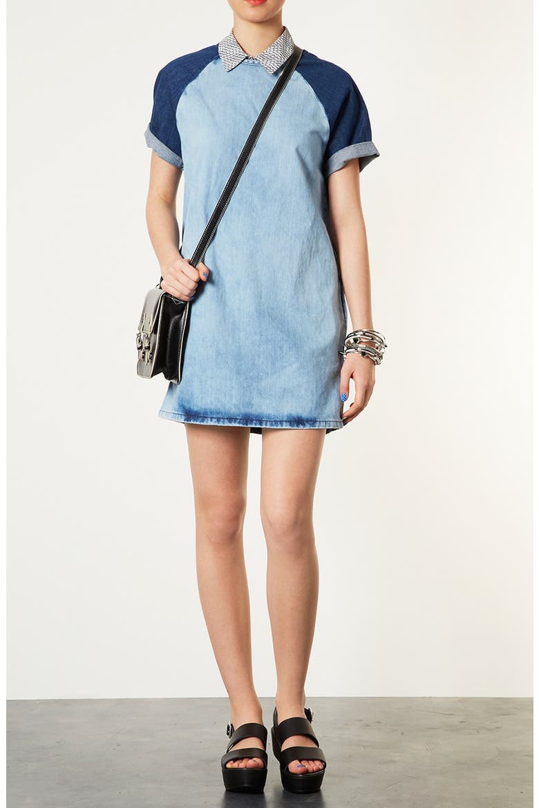 Contrast Sleeve Denim Dress, Main, color, LIGHT DENIM