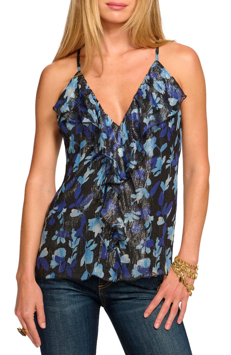Ramy Brook Rosemarie Metallic Silk Blend Sleeveless Top, Main, color, Dream Blue Twilight