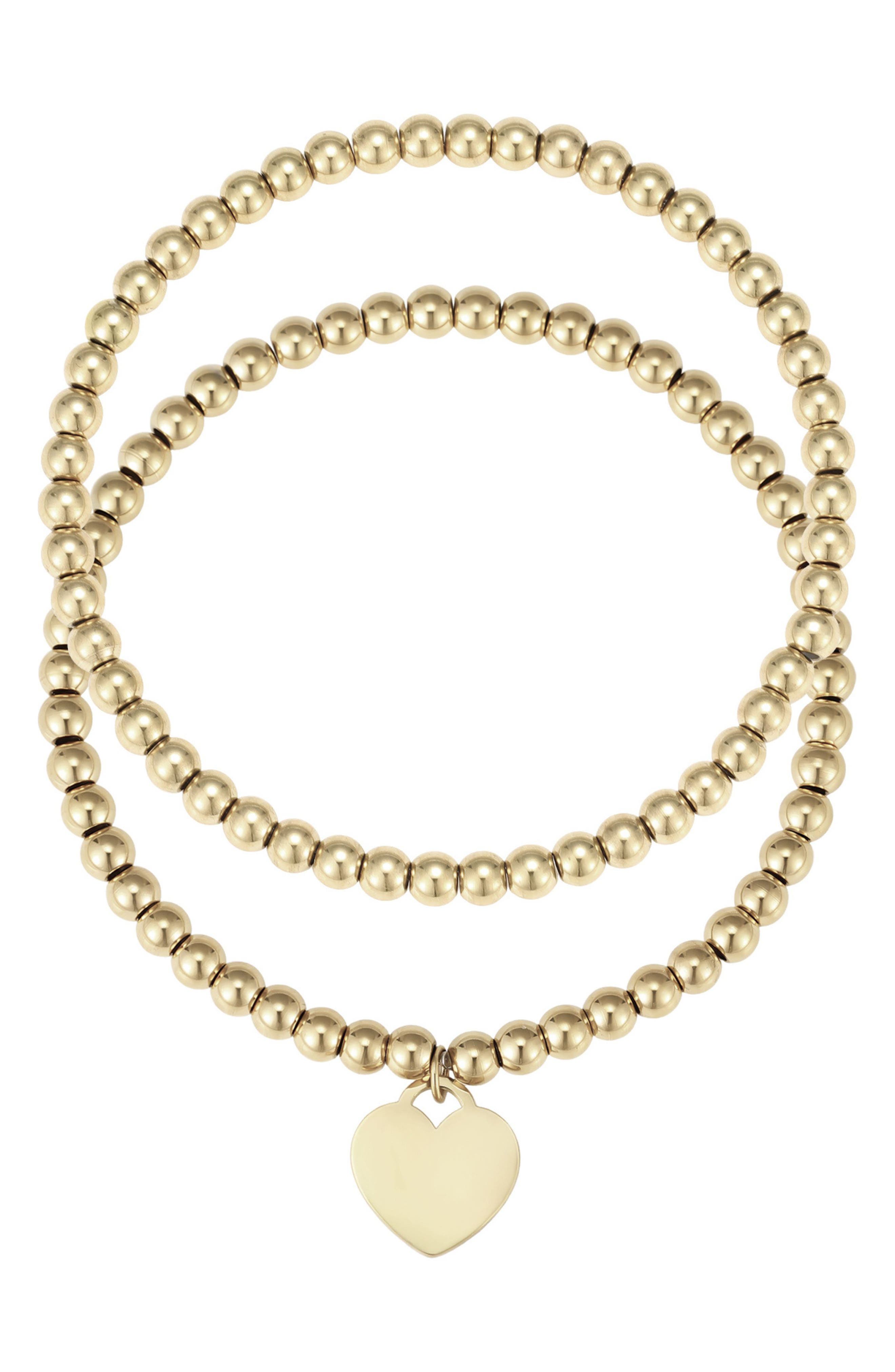 Adornia Set of 2 Beaded Heart Bracelets