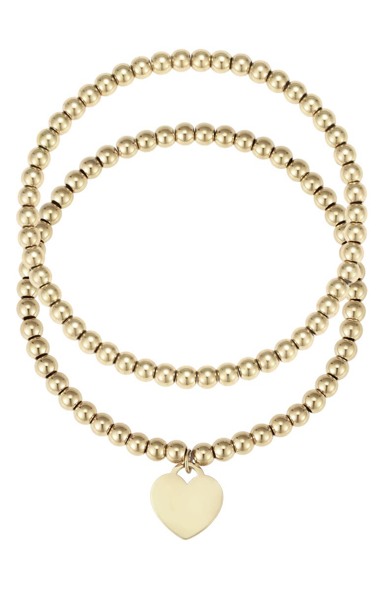 Adornia Set of 2 Beaded Heart Bracelets, Main, color, Gold