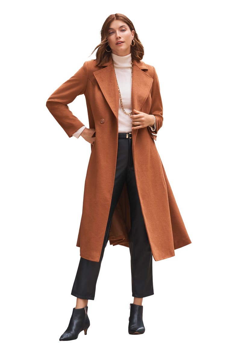 Trapeze Wool-Blend Coat, Main, color, COGNAC