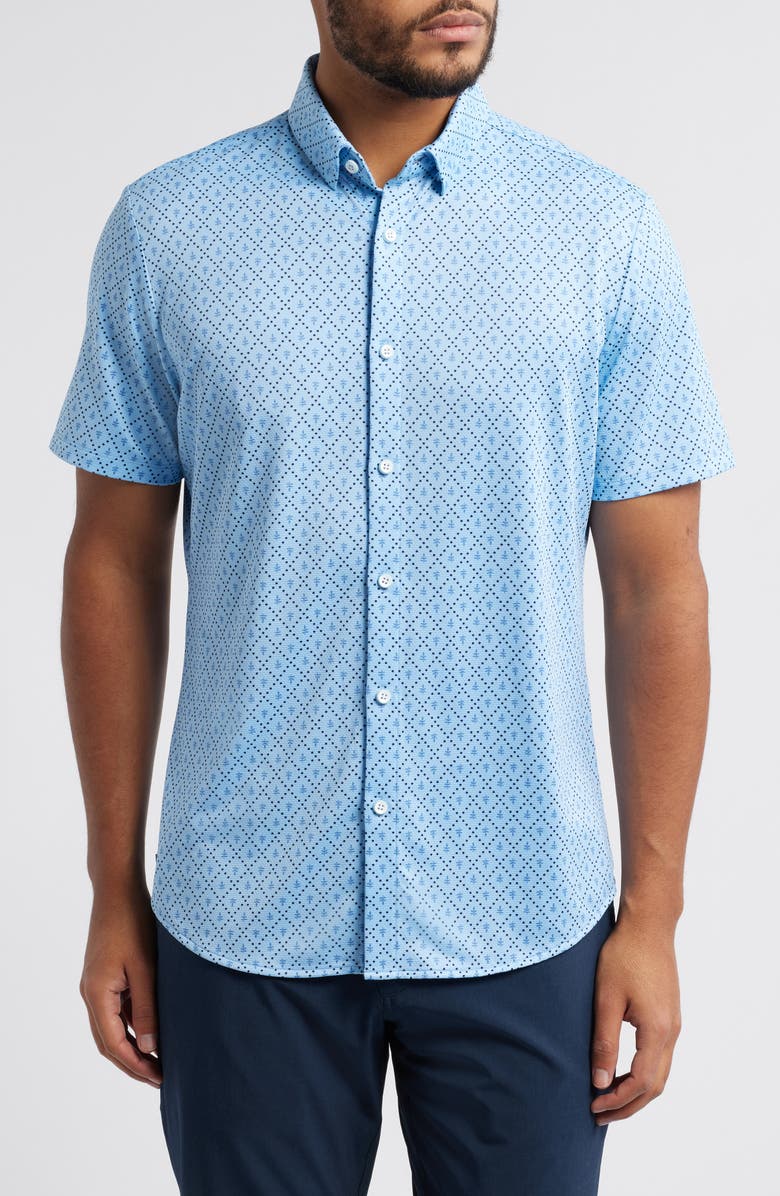 Mizzen+Main Halyard Trim Fit Short Sleeve Button-Up Shirt, Main, color, Light Blue Diamond