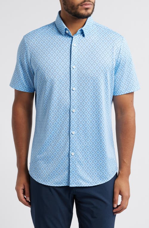 Mizzen + Main Mizzen+main Halyard Trim Fit Short Sleeve Performance Button-up Shirt In Light Blue Diamond