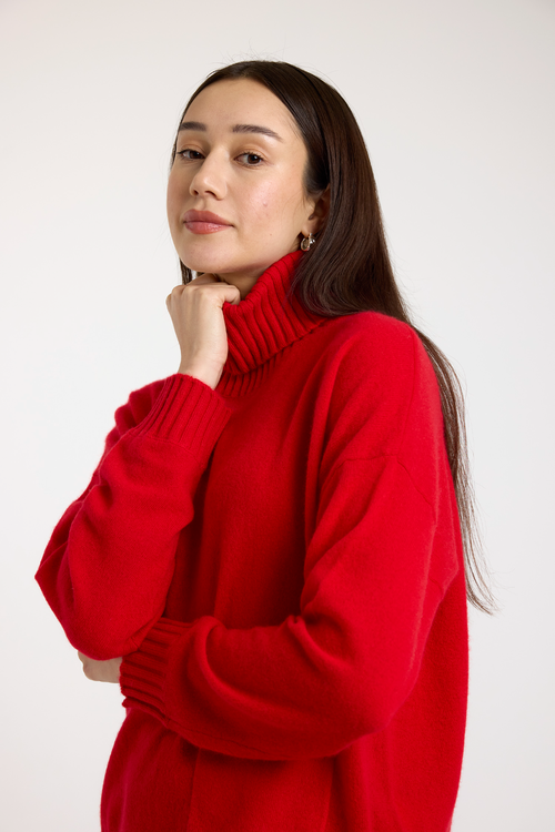 Brodie Pure Cashmere Pippin Roll Neck  100% Cashmere Sweater In Red