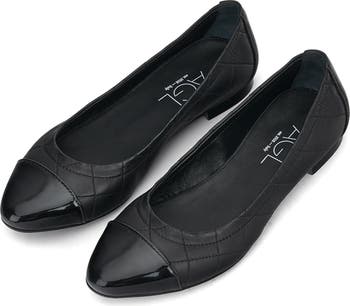 Fashion AGL Cap Toe Smoking Black & White Women’s Leather Flats Size 36.5