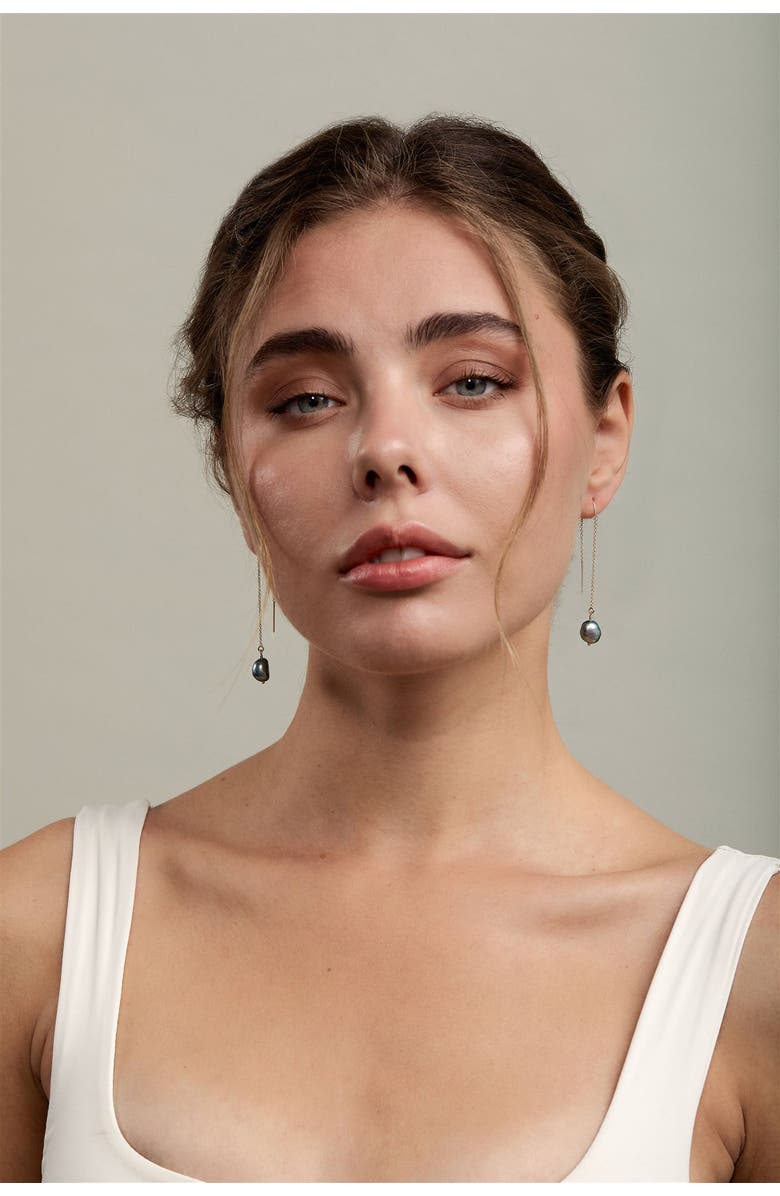 Set & Stones Sabina Pearl Threader Earrings, Alternate, color, Gold /  Peacock