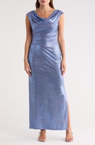 Connected Apparel Metallic Cowl Neck Sleeveless Gown