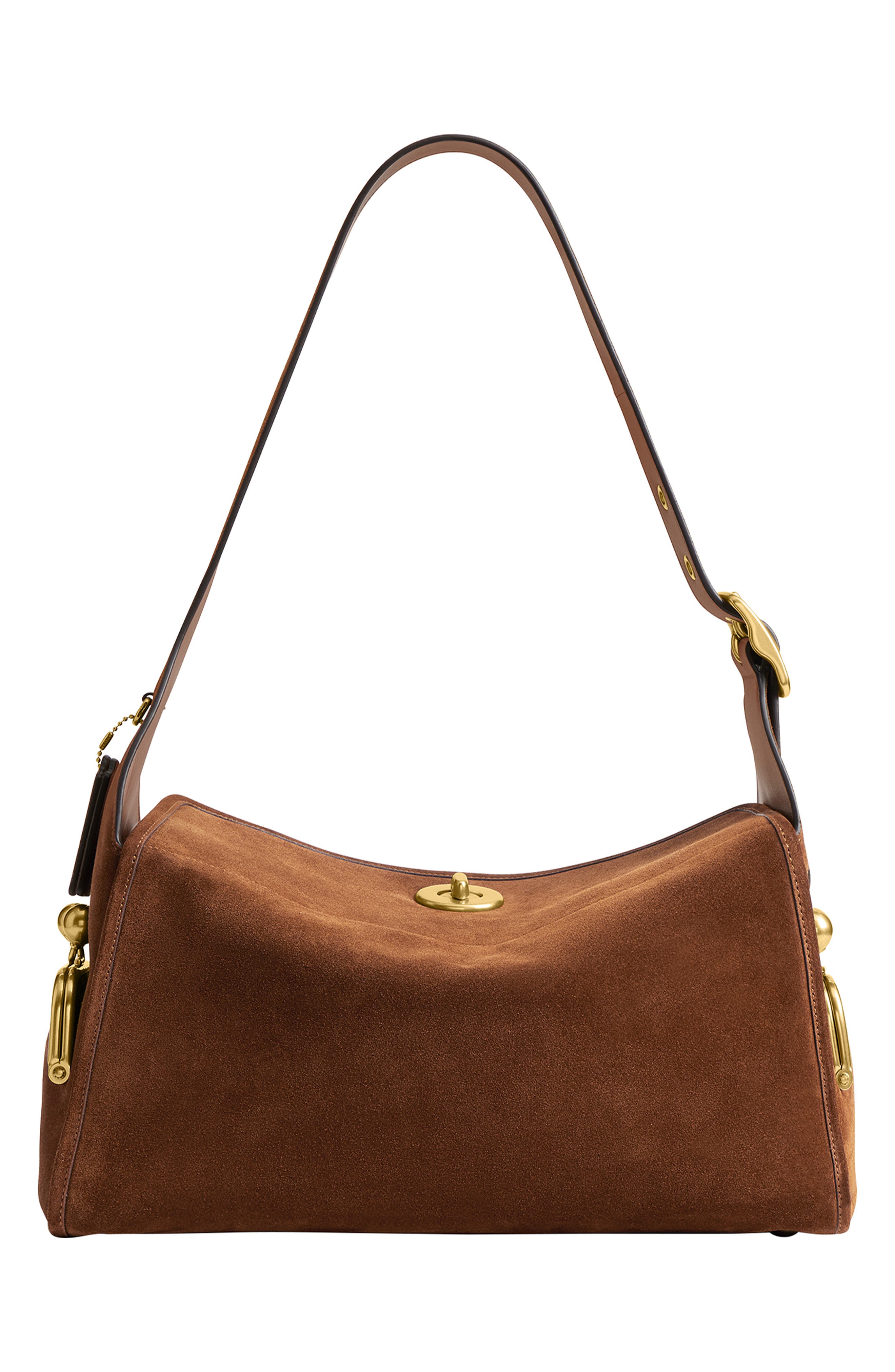 COACH Turnlock Haversack Suede Shoulder Bag, Alternate, color, 