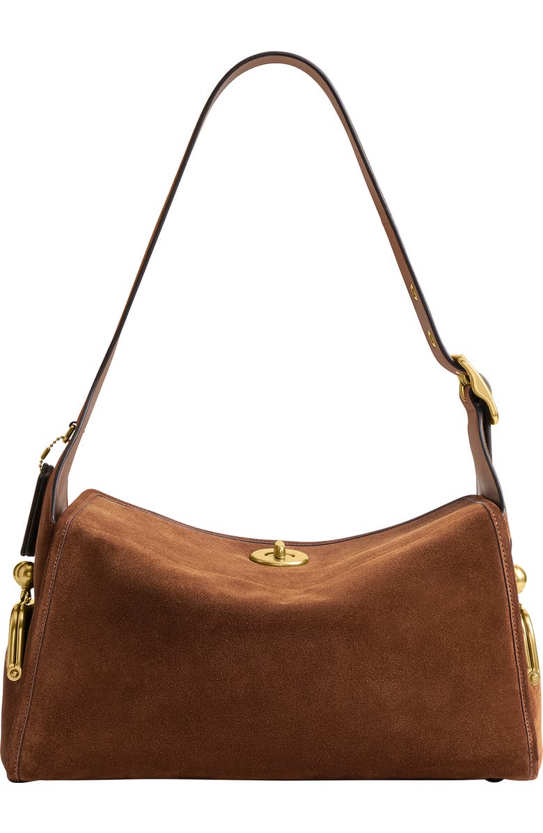 COACH Turnlock Haversack Suede Shoulder Bag, Alternate, color,
