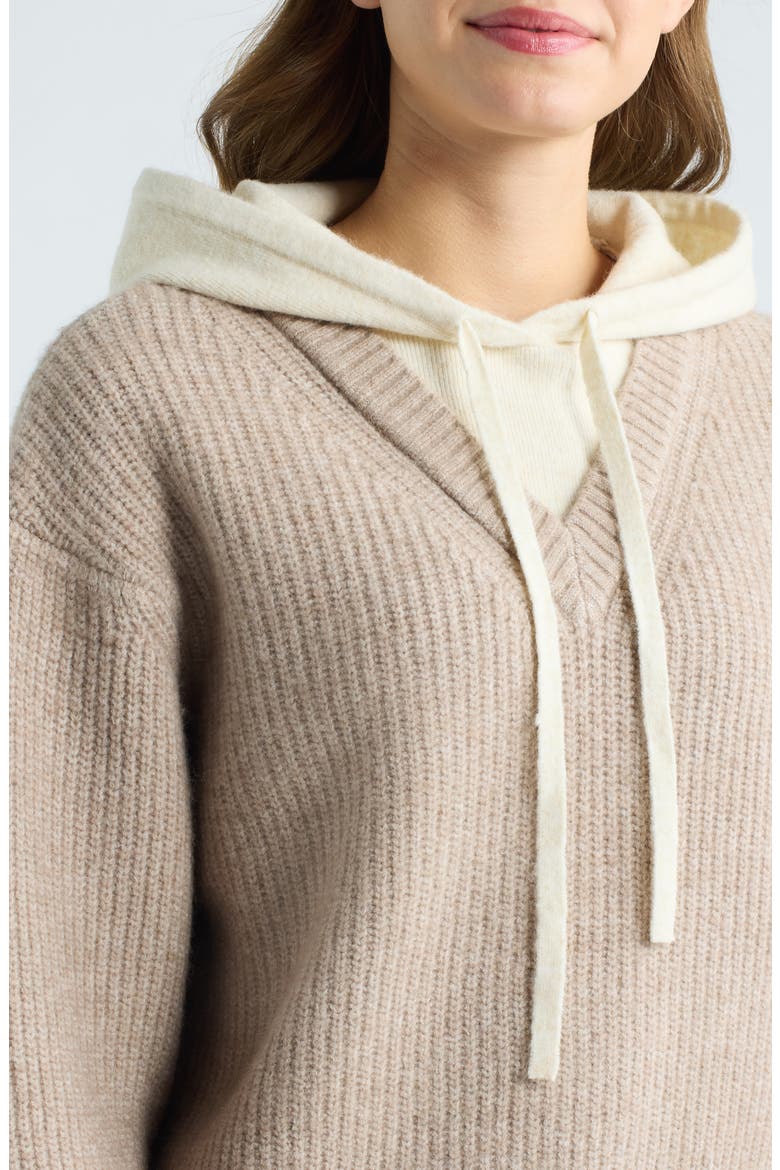 Layered Sweater Hoodie, Alternate, color, SIMPLY TAUPE / IVORY