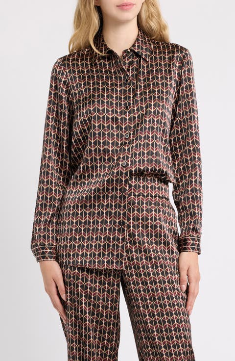 Printed Long Sleeve Button Front Shirt