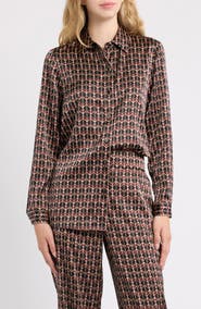 Anne Klein Printed Long Sleeve Button Front Shirt