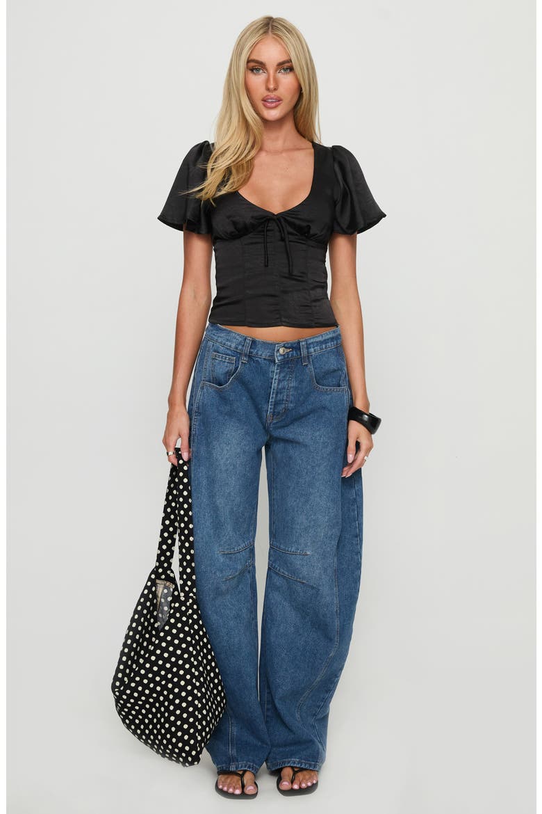 Sun Will Rise Tie Detail Satin Crop Top, Alternate, color, BLACK