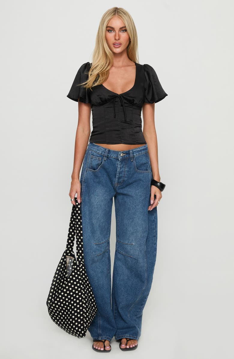 Princess Polly Sun Will Rise Tie Detail Satin Crop Top, Alternate, color, Black