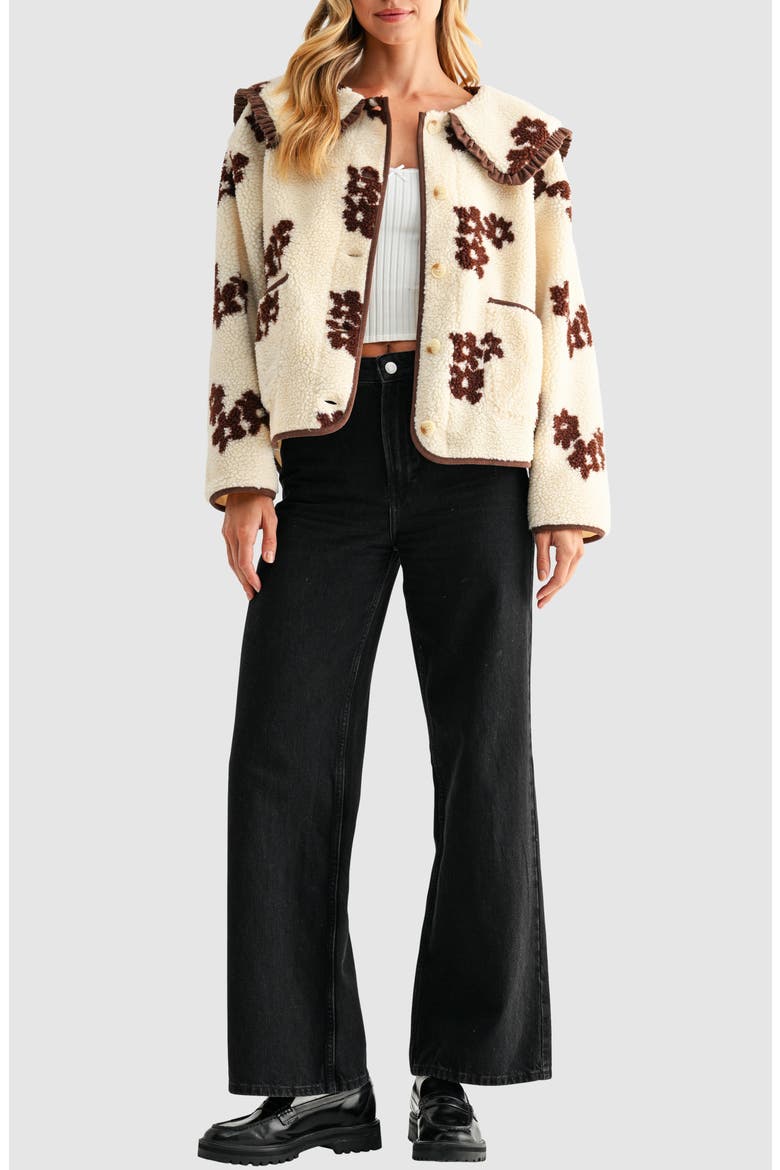 Floral High Pile Fleece Jacket, Alternate, color, CREAM BROWN FLOWER