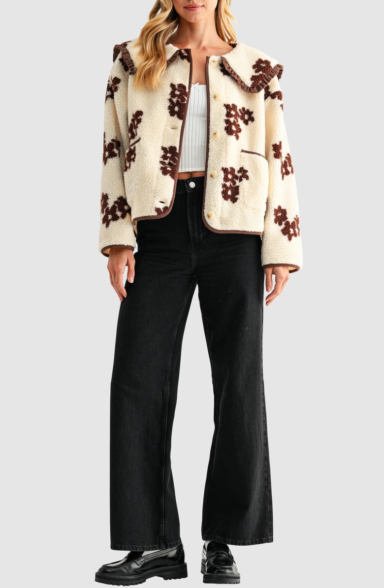 All in Favor Floral High Pile Fleece Jacket, Alternate, color, Cream Brown Flower