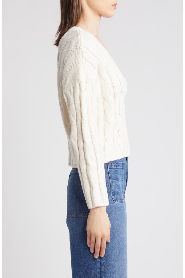 Cable Knit V-Neck Crop Sweater, Alternate, color, ANTIQUE CREAM
