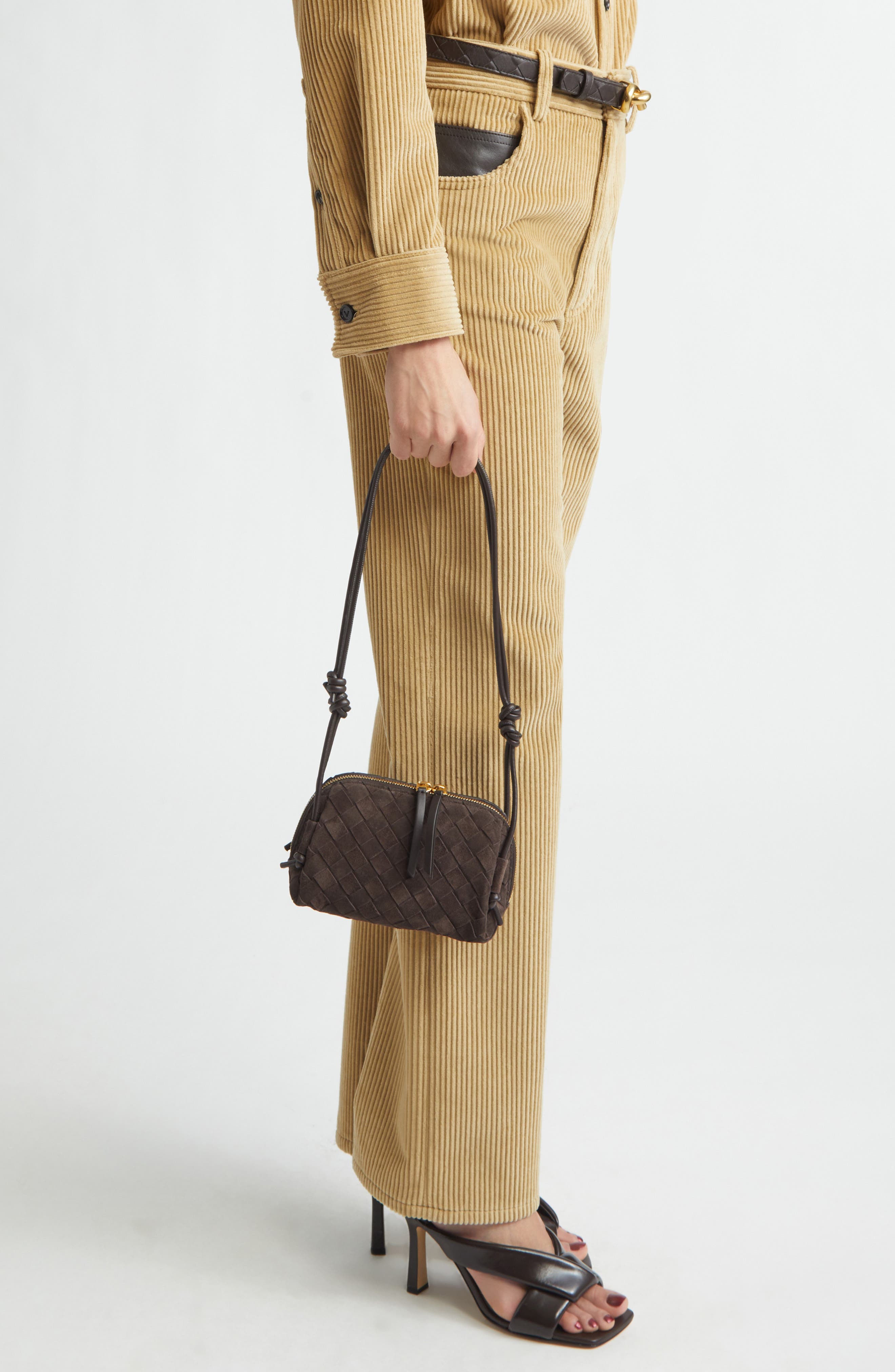 Bottega Veneta Concert Intrecciato Suede Crossbody Pouch, Alternate, color, 2132 Fondant-Gold