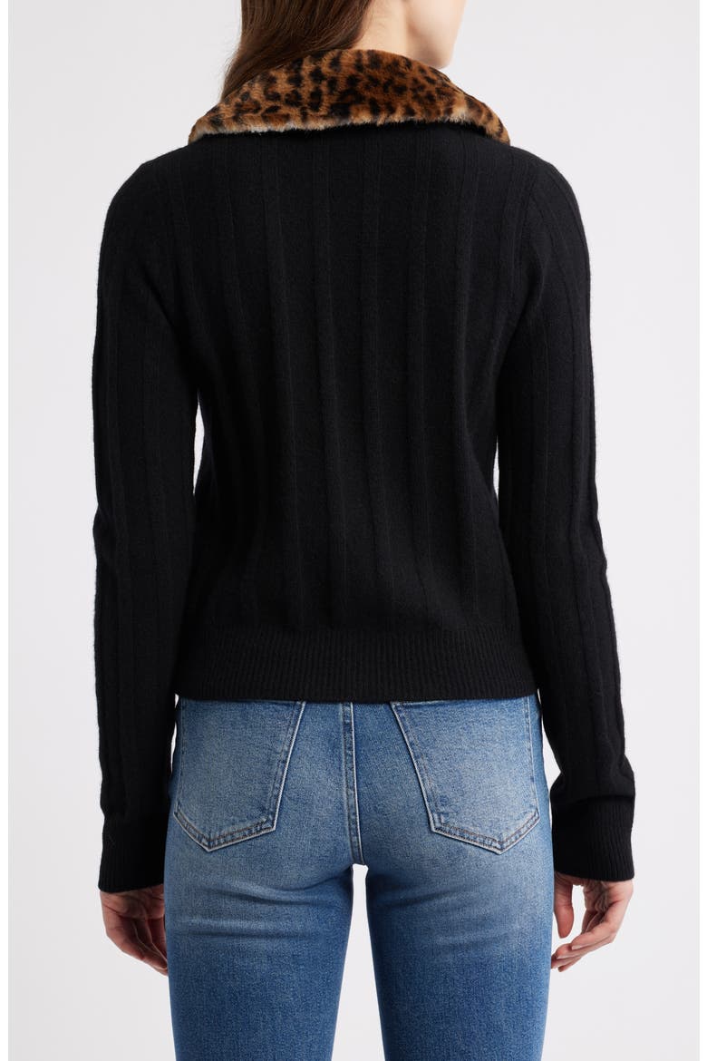 Hannah Wool Cardigan with Faux Fur Collar, Alternate, color, BLACK LEOPARD