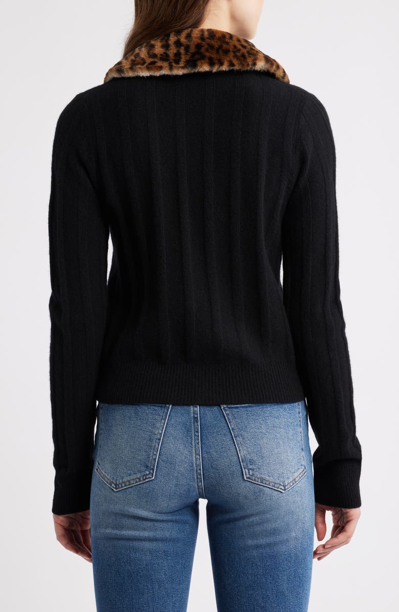 Reformation Hannah Wool Cardigan with Faux Fur Collar, Alternate, color, Black Leopard