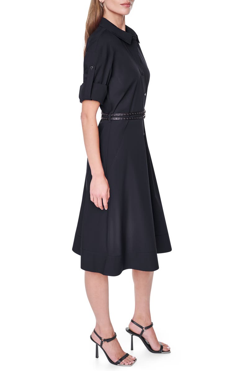 DKNY Long Sleeve Stretch Cotton Shirtdress, Alternate, color, Black