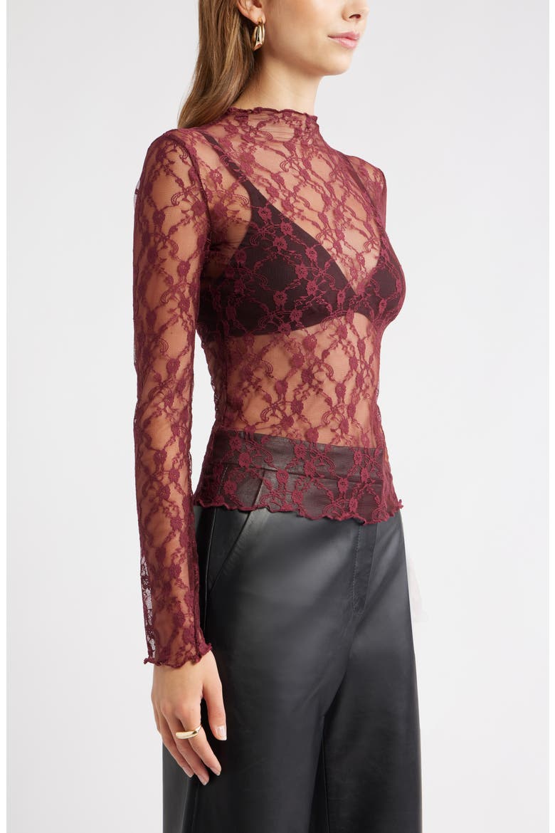 Floral Stretch Lace Top, Alternate, color, BURGUNDY TANNIN