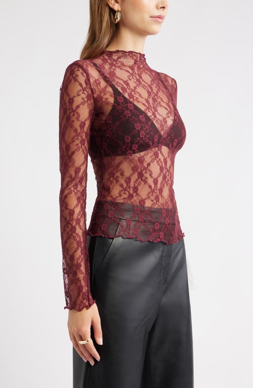 Open Edit Floral Stretch Lace Top In Red