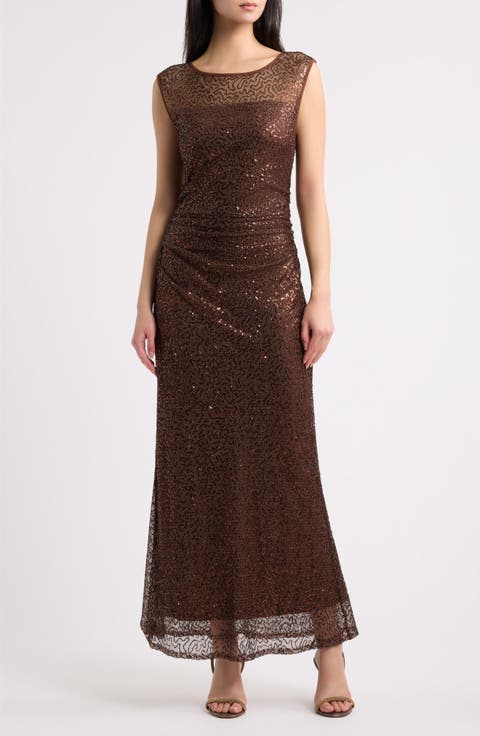 Ruched Sleeveless Sequin Dress