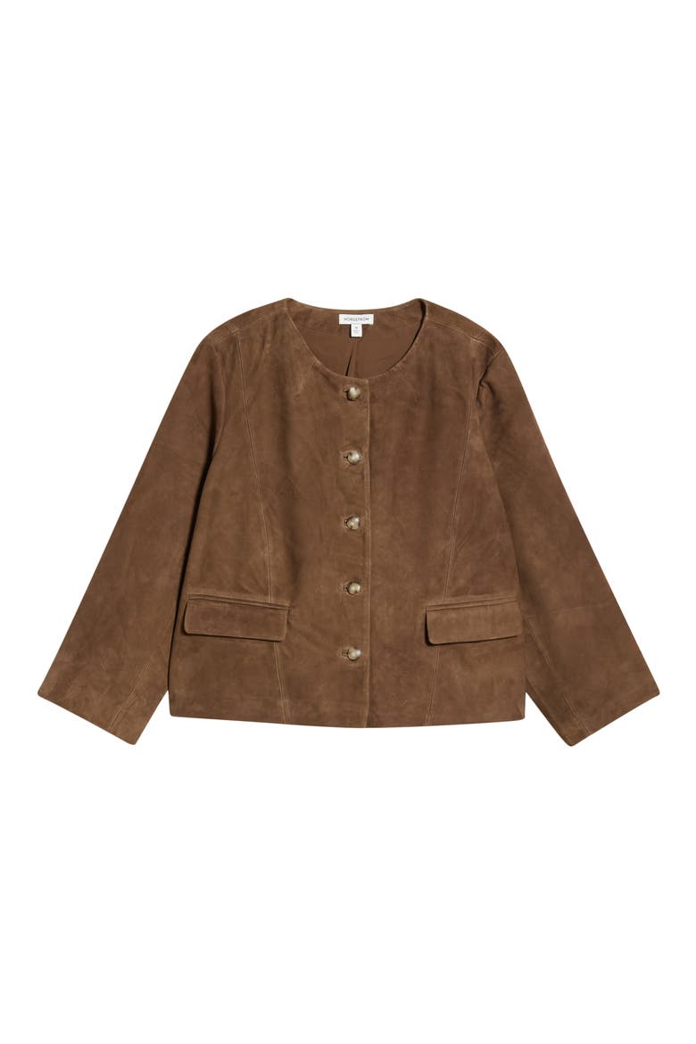 Suede Crop Button Front Jacket, Main, color, BROWN DRUM