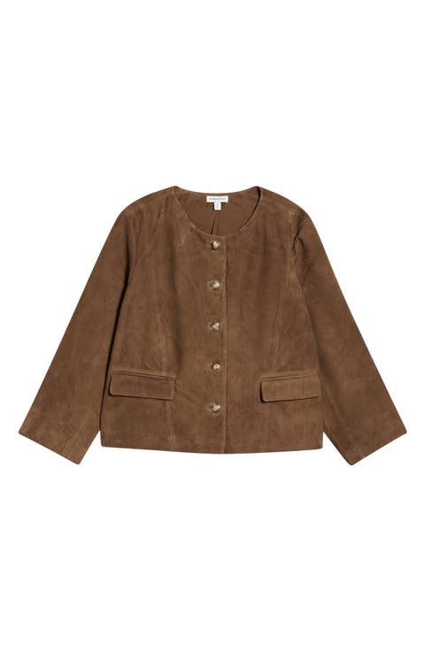 Suede Crop Button Front Jacket