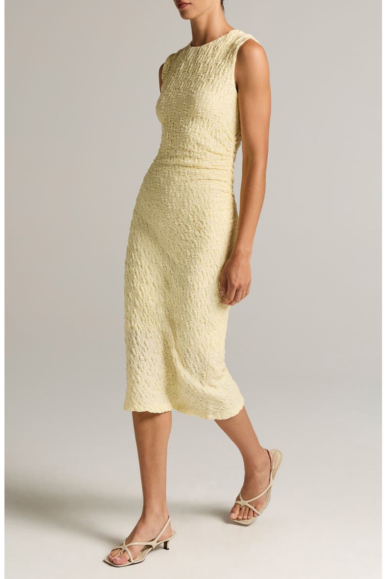 Side Pleat Textured Cotton Blend Body-Con Dress, Alternate, color, LIGHT DANDELION