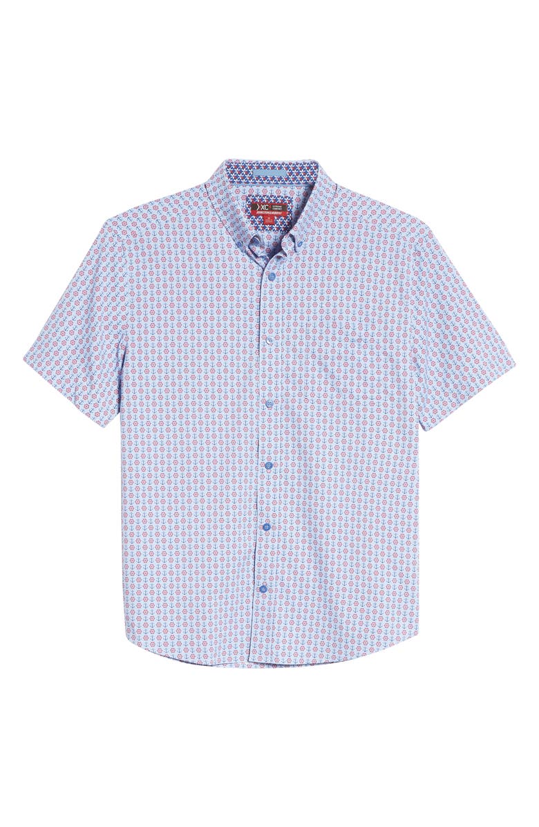 Johnston & Murphy XC4 Anchor Print Stretch Short Sleeve Button-Down Shirt, Alternate, color, 