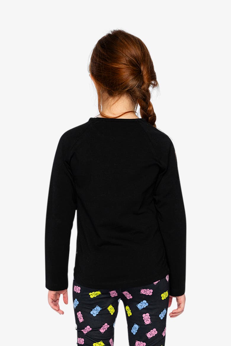 Rainbow Teddy Bear Raglan Organic Cotton Crew Neck T-Shirt, Alternate, color, Black