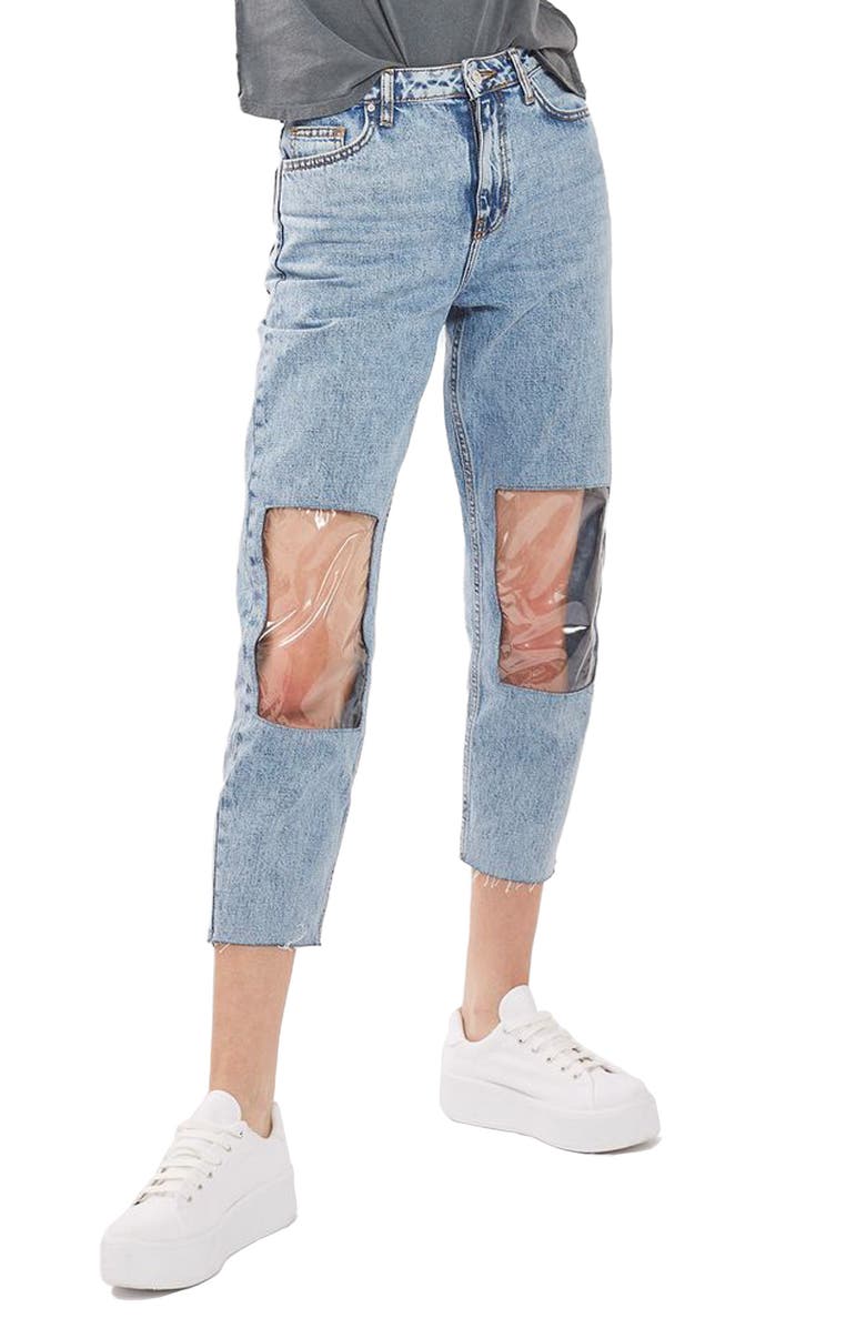 Topshop Clear Knee Mom Jeans, Main, color,