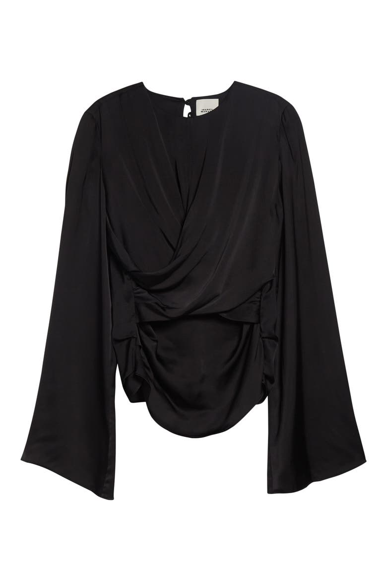 Neame Draped Bell Sleeve Top, Alternate, color, BLACK