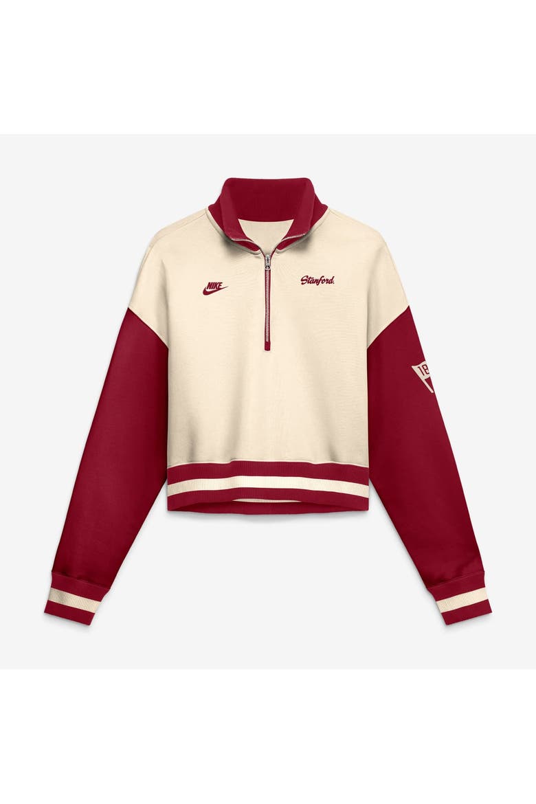 Women's Nike Natural/Cardinal Stanford Cardinal Oversized Legacy Color Block Cropped Quarter-Zip Pullover, Main, color, Natural
