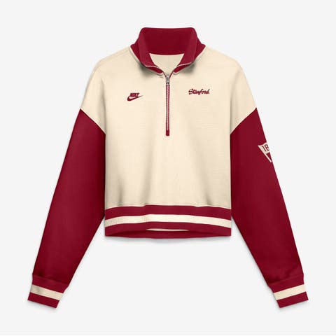 Women's Nike Natural/Cardinal Stanford Cardinal Oversized Legacy Color Block Cropped Quarter-Zip Pullover