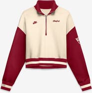 Nike Women's Nike Natural/Cardinal Stanford Cardinal Oversized Legacy Color Block Cropped Quarter-Zip Pullover