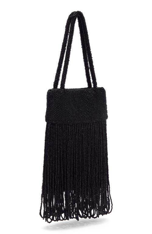 Reformation Valentina Mini Beaded Satin Shoulder Bag In Black