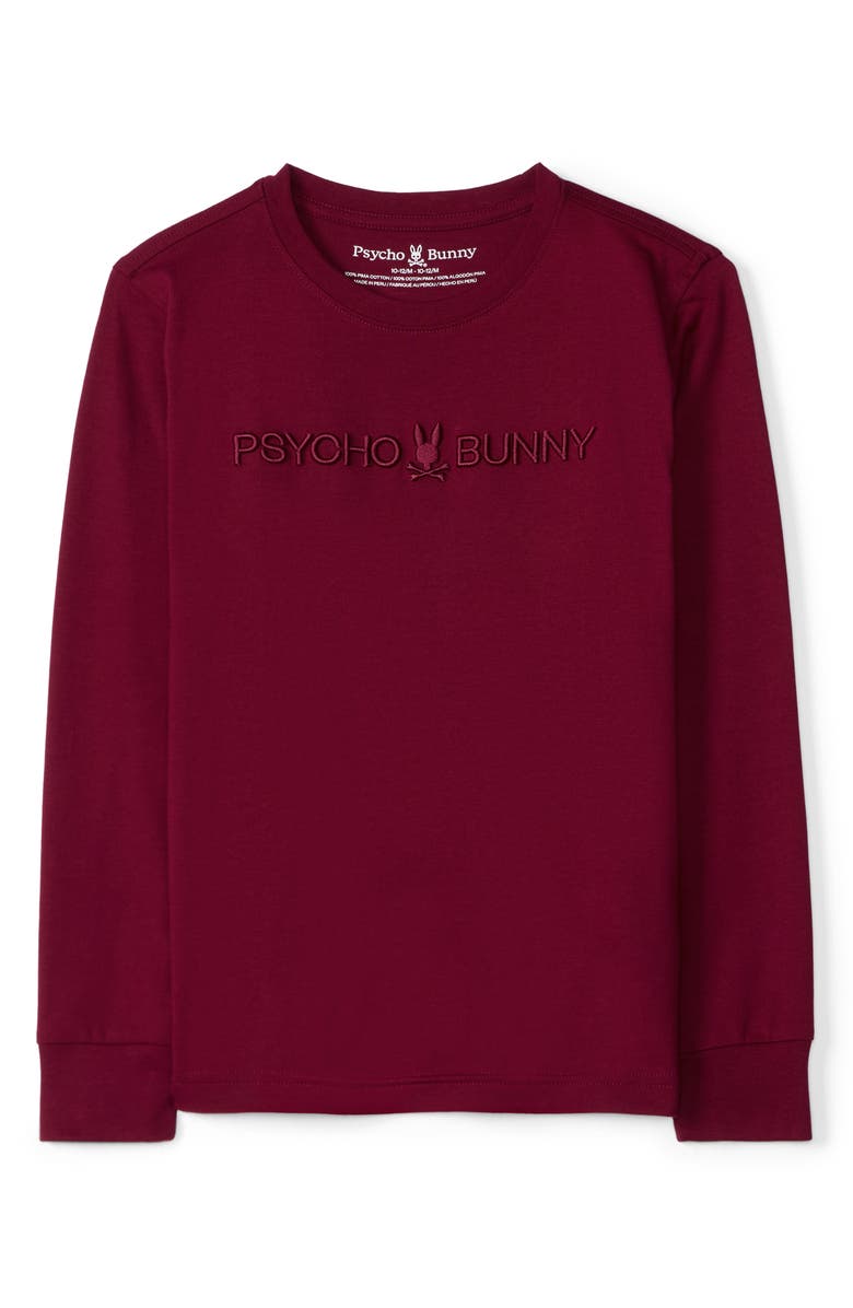 Psycho Bunny Kids' Lakewood Embroidered Long Sleeve Pima Cotton T-Shirt, Main, color, Crimson