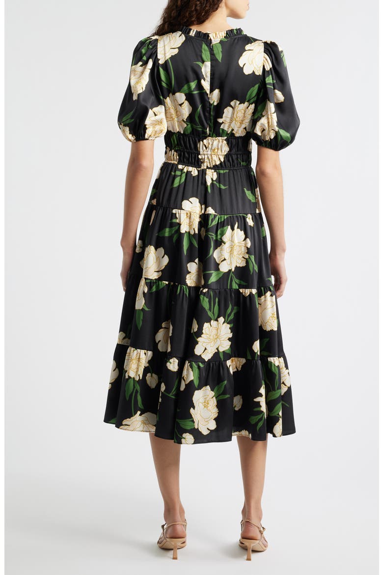 Floral Puff Sleeve Midi Dress, Alternate, color, BLACK MULTI