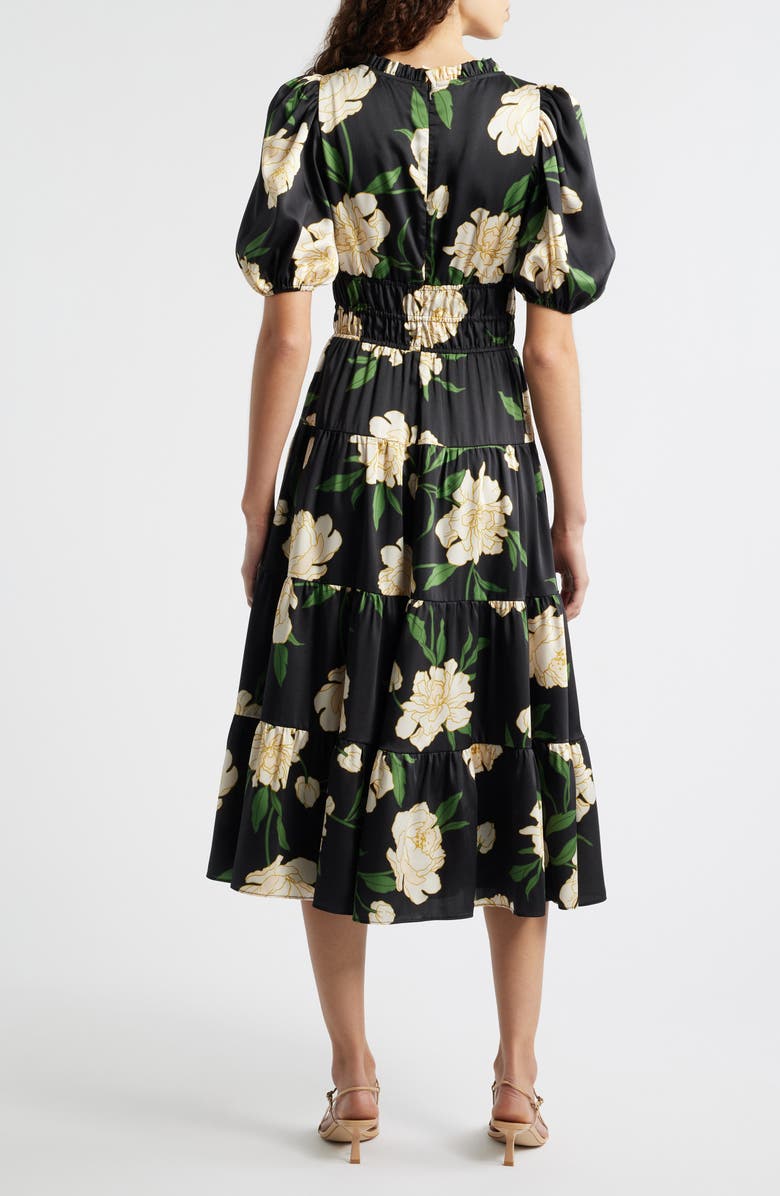 Vince Camuto Floral Puff Sleeve Midi Dress, Alternate, color, Black Multi