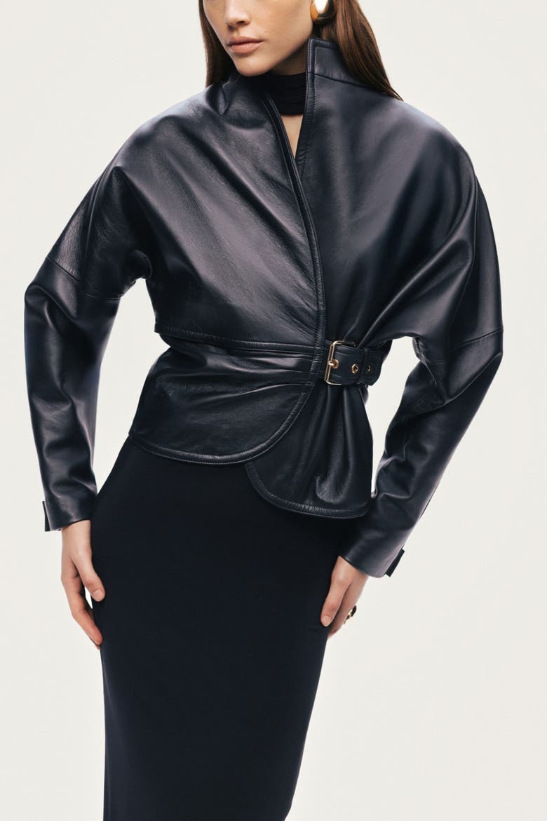 Leather Wrap Jacket, Alternate, color, Black