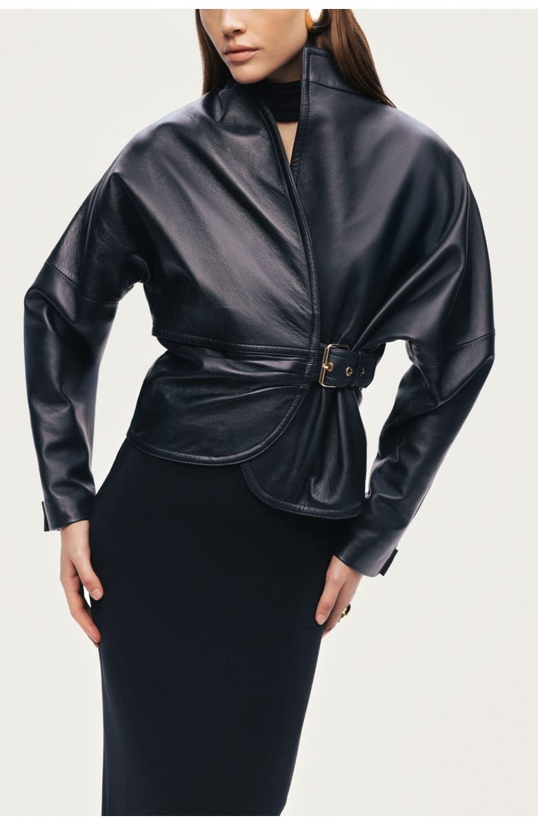 Nocturne Leather Wrap Jacket, Alternate, color, Black