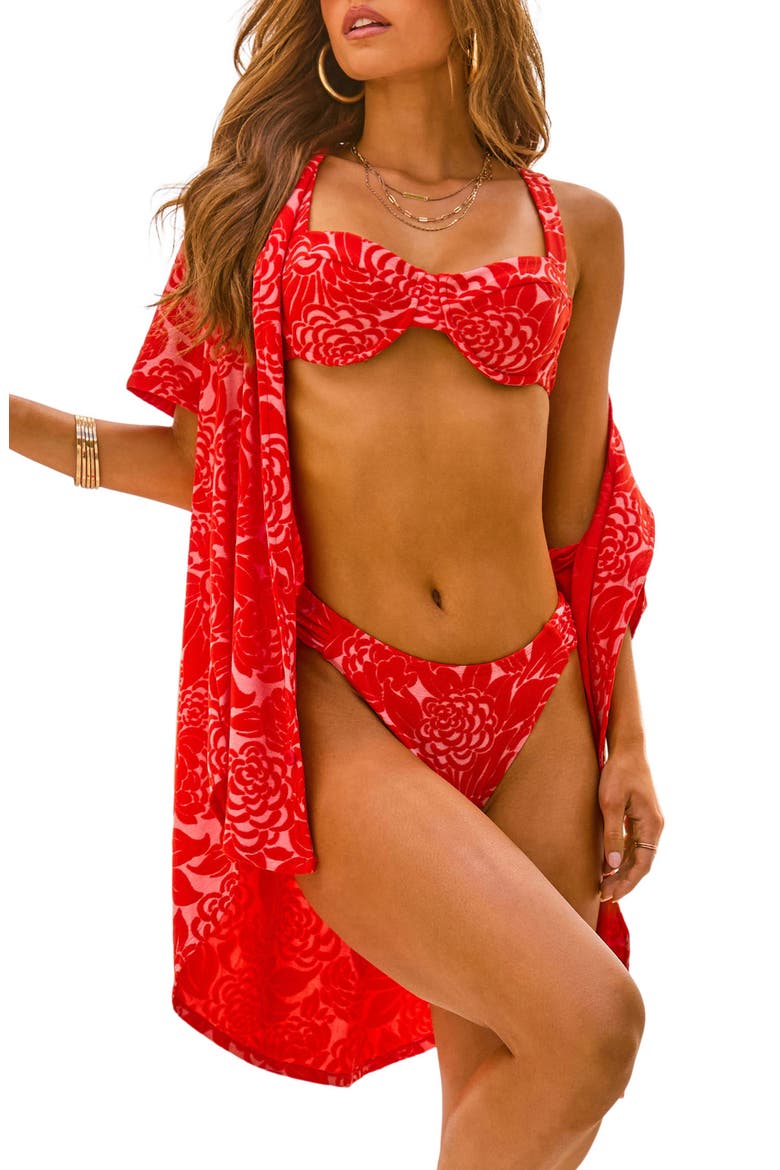Shoreline Floral Jacquard Cover Up, Main, color, CORAL