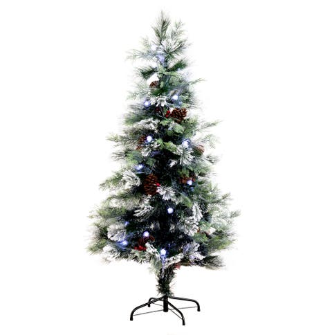 5-ft Flocked Pre-Lit Fiber Optic Artificial Pinecone and Berries Christmas Tree with 48 White LED Lights