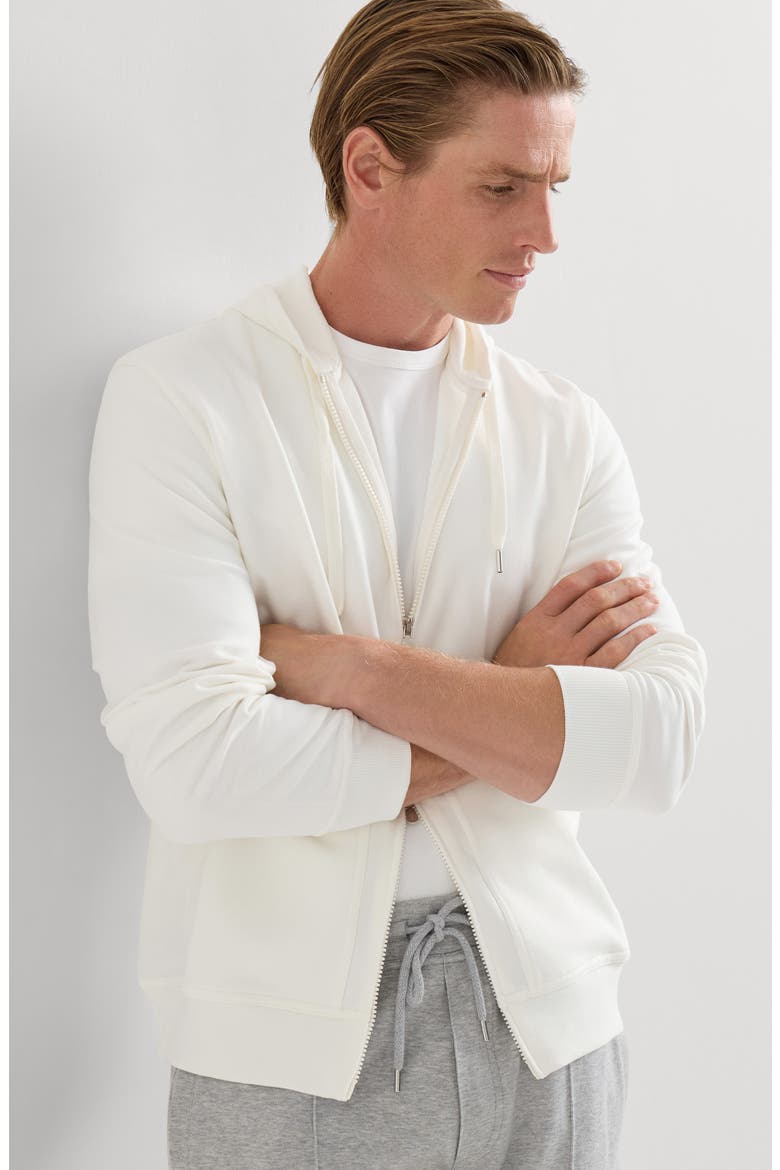 Techno cotton French terry hooded sweatshirt with zipper, Alternate, color, Off-White