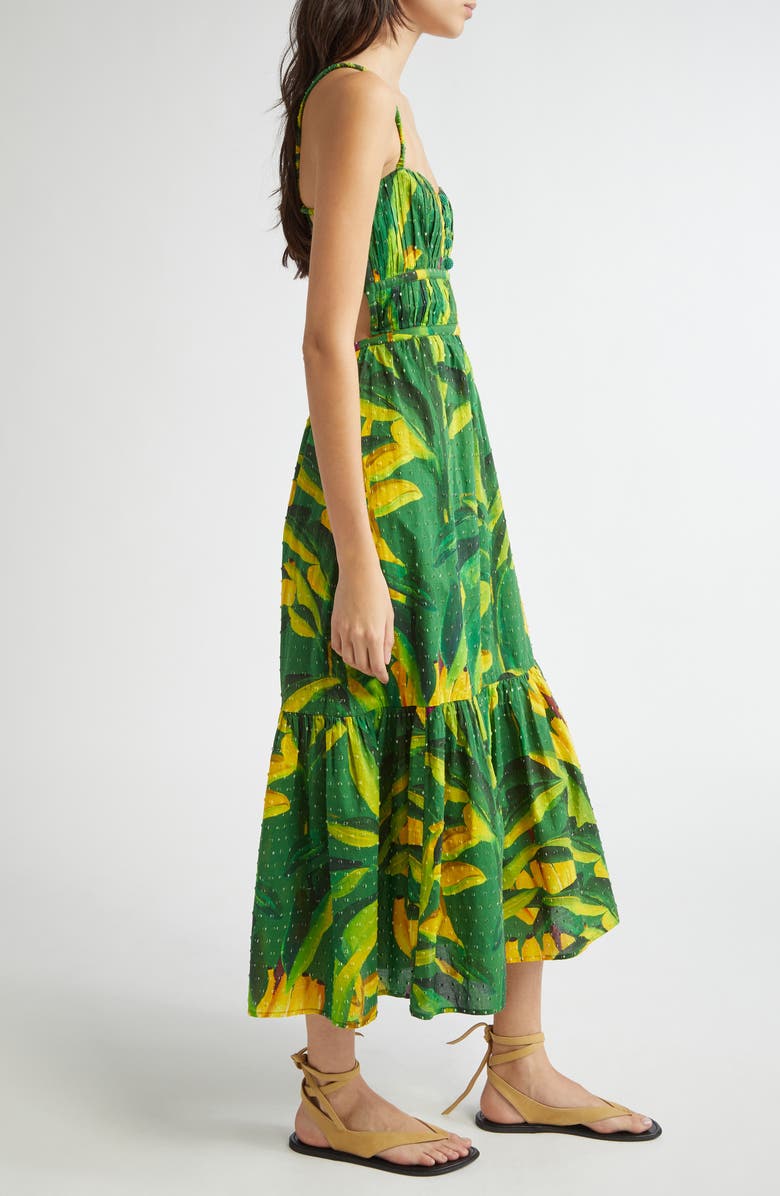 FARM Rio Banana Aquarela Cotton Midi Dress, Alternate, color, Green